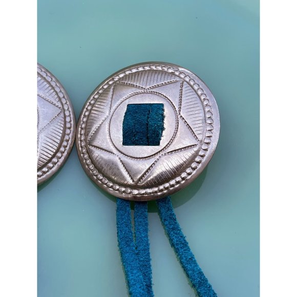 Vintage 1980s Concho Star Earrings With Blue Leather Tassels - Picture 7 of 10